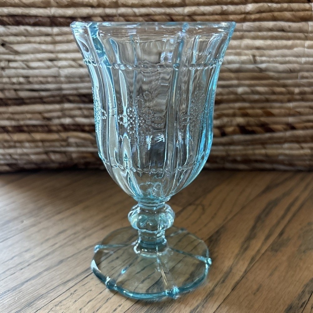 Debi‎ Lily Colors Etched Light Blue Glass Goblet 5.5 in.